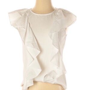J. Crew White Ruffle Front Cap Sleeve Top